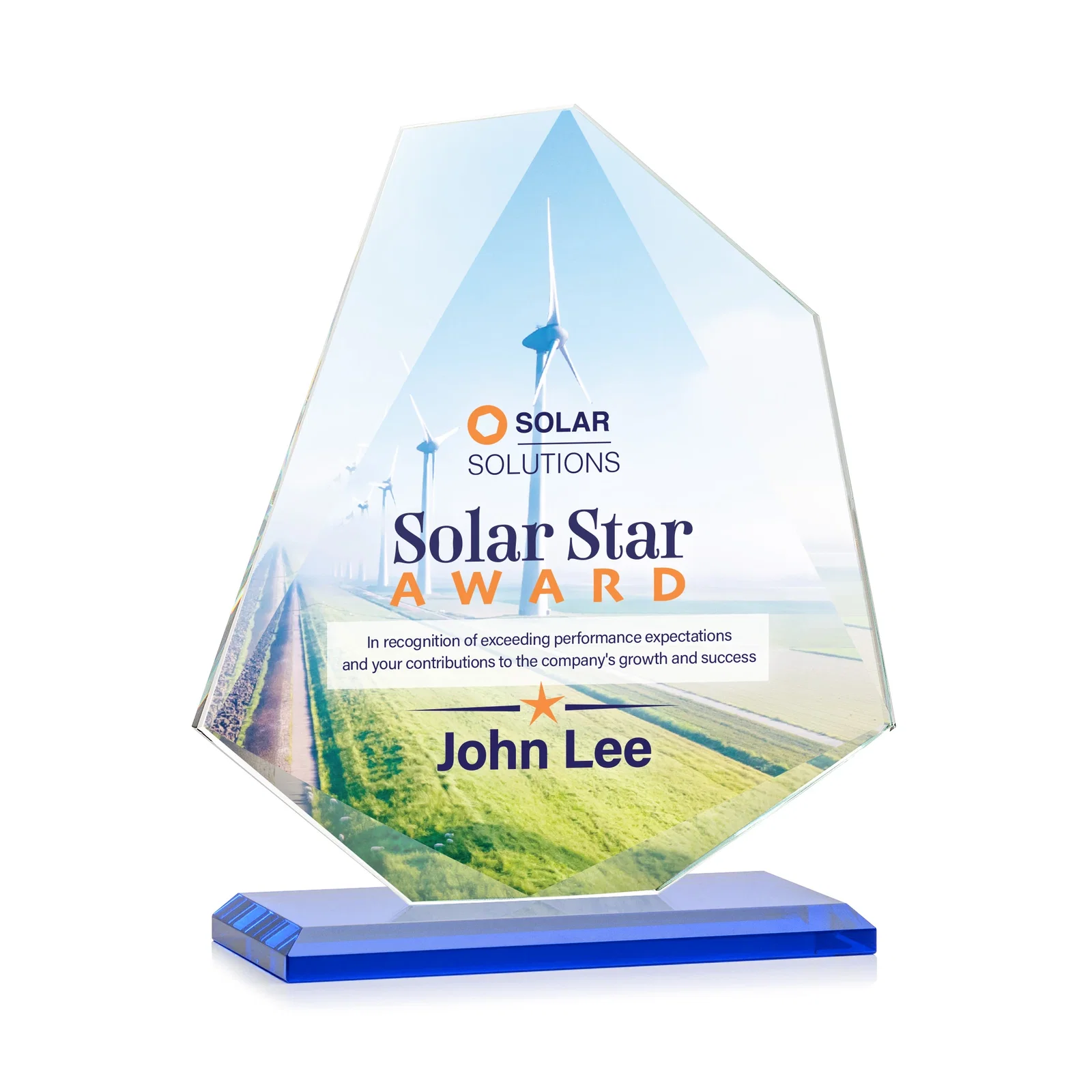 Custom engraved Jade Glass Polygon Award With Full-Perimeter Bevel for service anniversary gifts