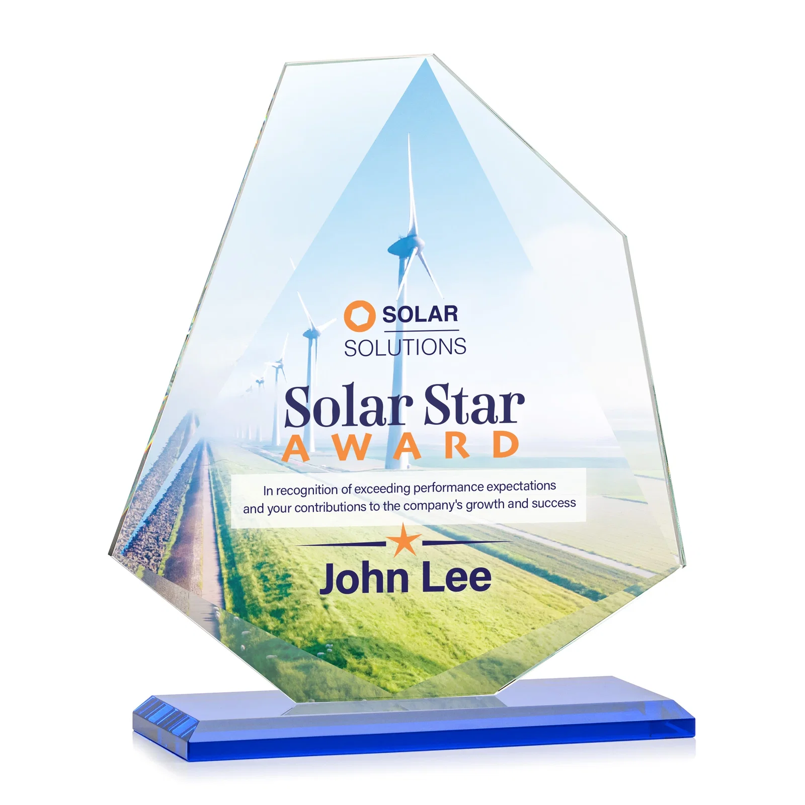 Custom engraved Jade Glass Polygon Award With Full-Perimeter Bevel for sales achievement awards