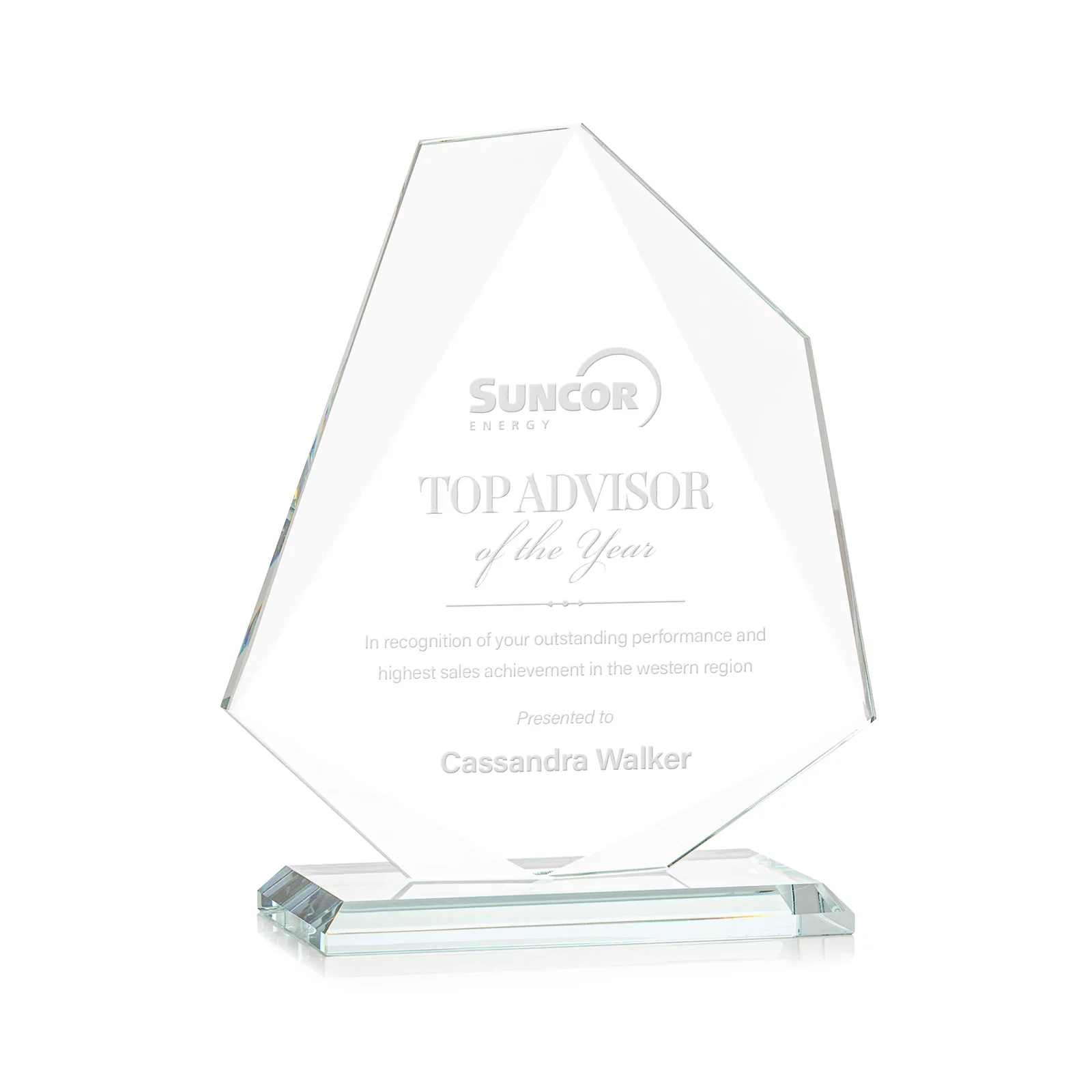 Custom Jade Glass Polygon Award With Full-Perimeter Bevel for graduation ceremonies