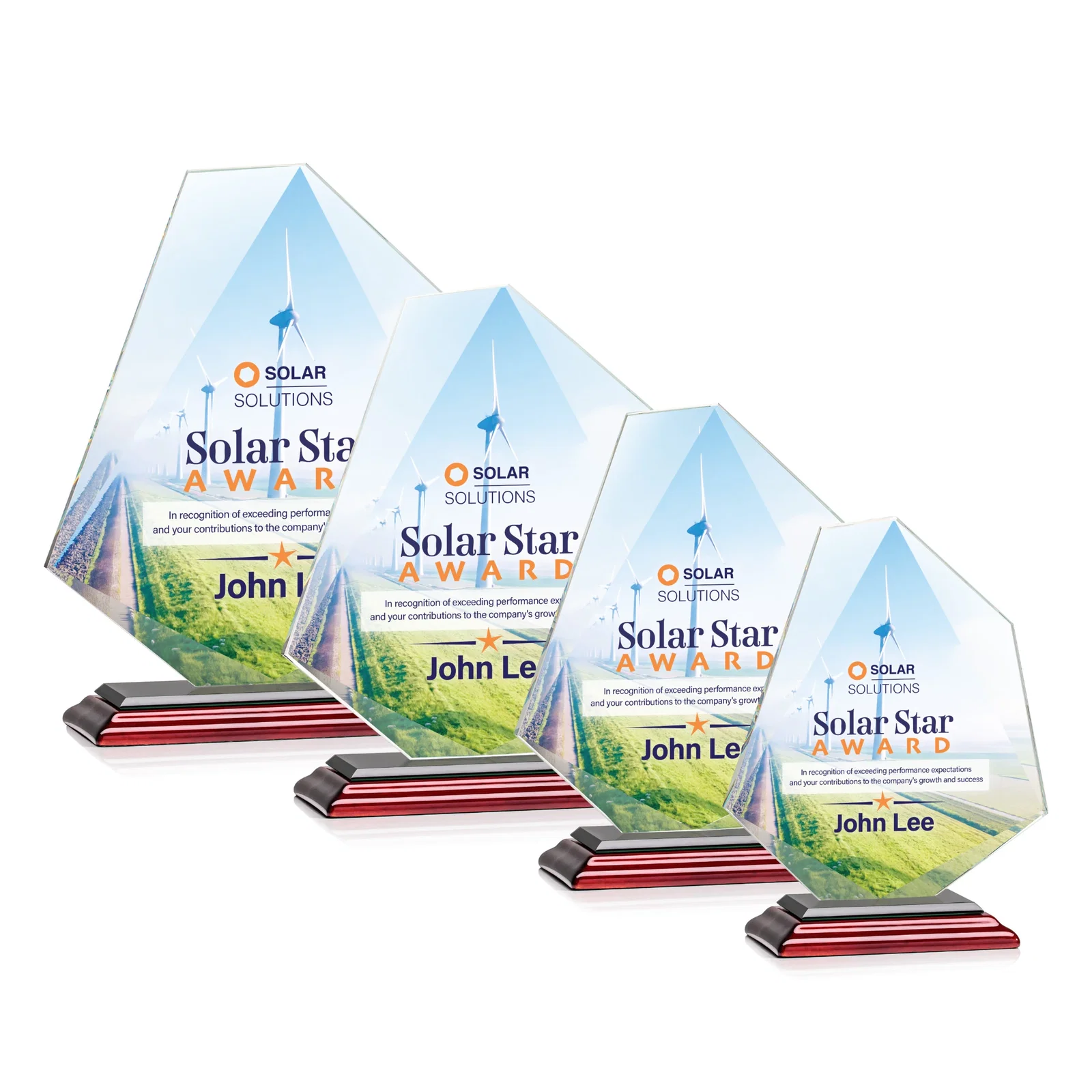 Custom engraved Jade Glass Polygon Award With Full-Perimeter Bevel for retirement presentations