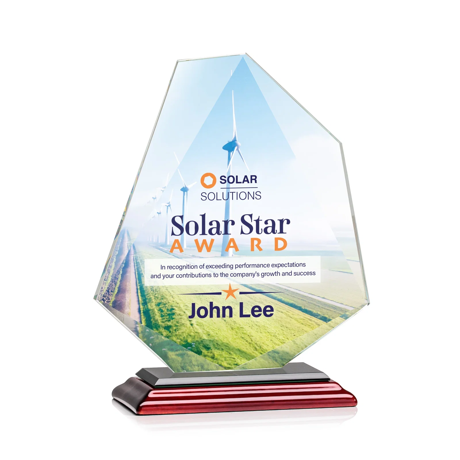 Custom engraved Jade Glass Polygon Award With Full-Perimeter Bevel for donor appreciation