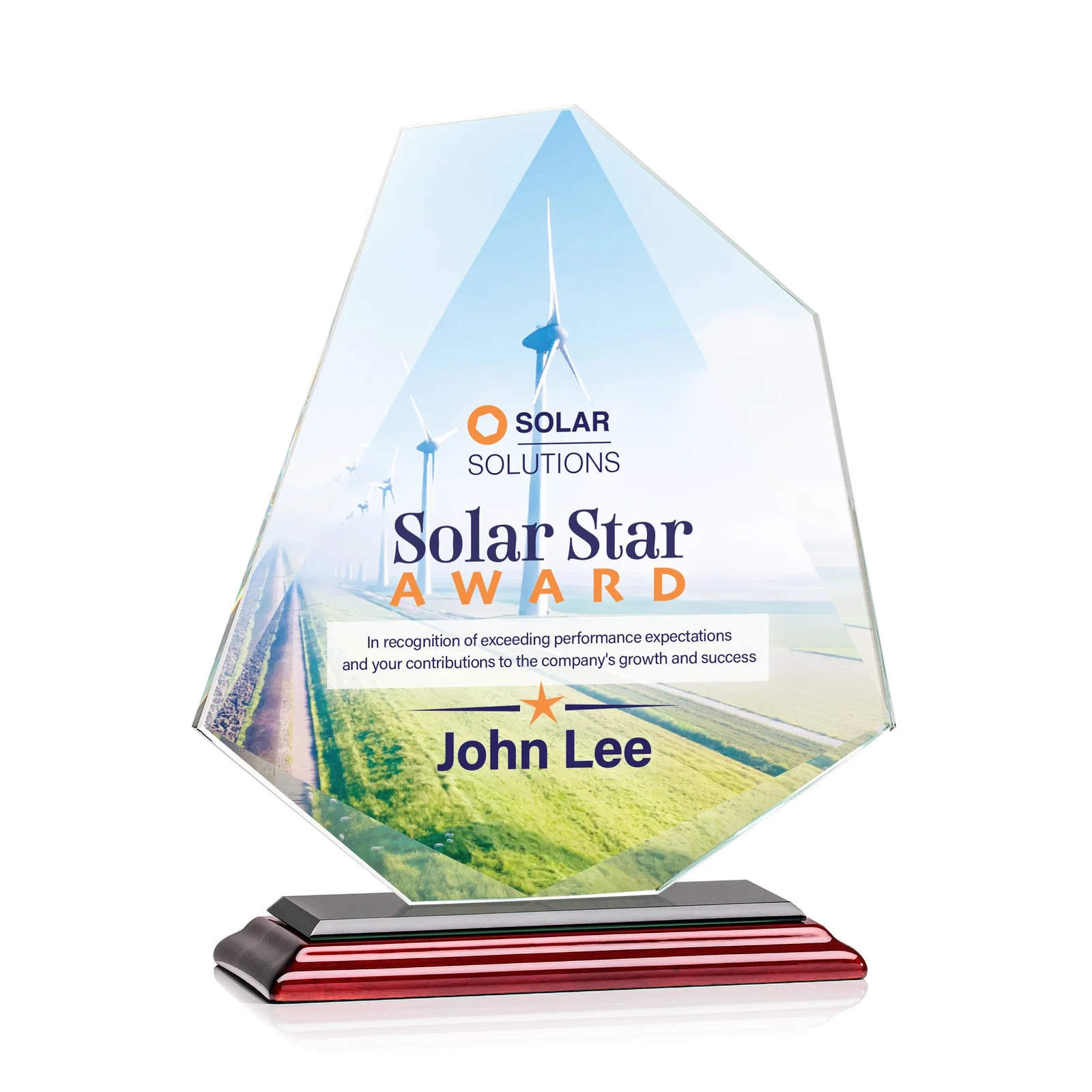 Custom engraved Jade Glass Polygon Award With Full-Perimeter Bevel for graduation ceremonies