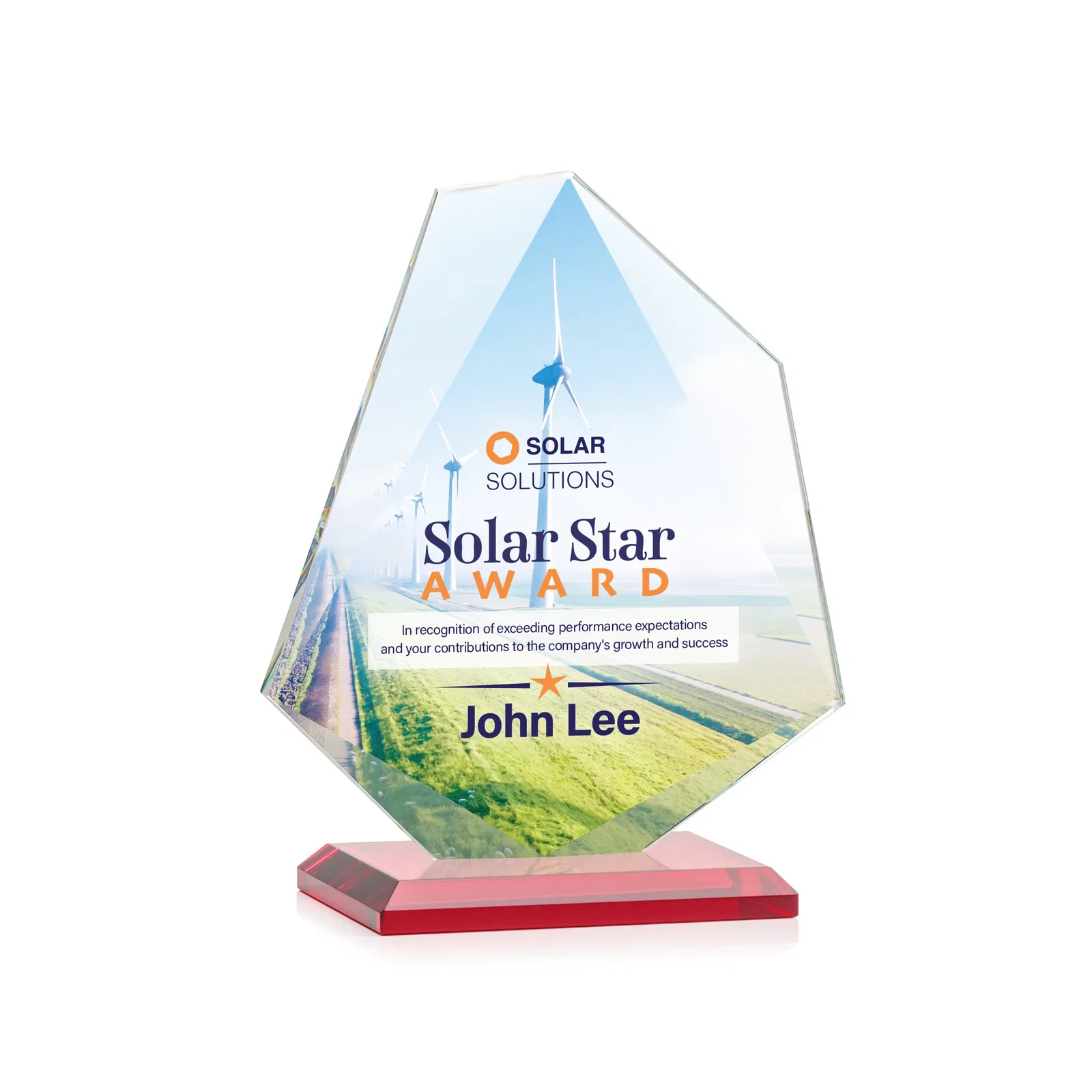 Custom engraved Jade Glass Polygon Award With Full-Perimeter Bevel for dealer and partner awards