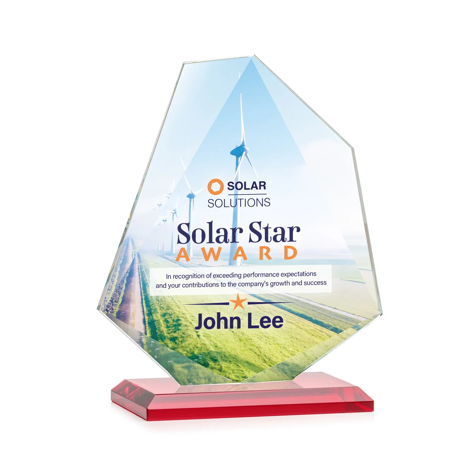 Custom engraved Jade Glass Polygon Award With Full-Perimeter Bevel for company anniversary events