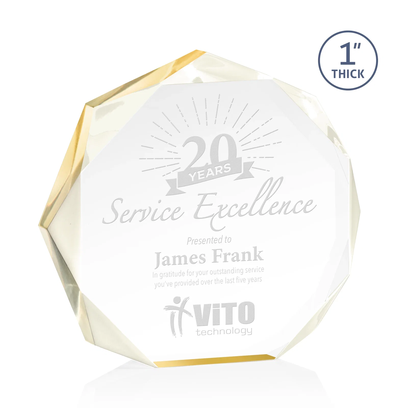 Personalized Acrylic Award With Recessed-Bevel Gemstone Facets for service anniversary gifts