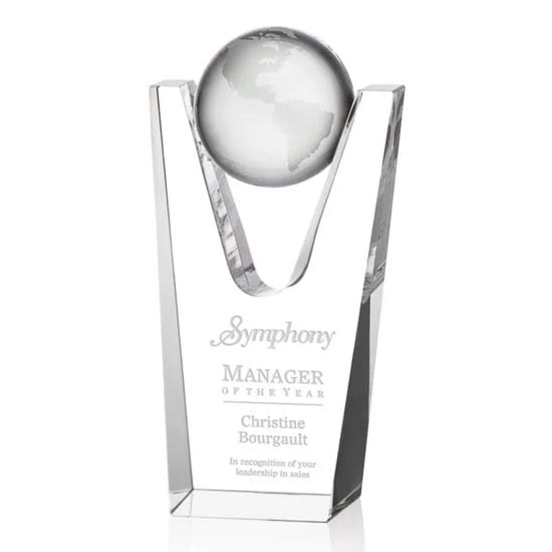 Custom Optical Crystal Globe Award on a Crystal Base for employee recognition