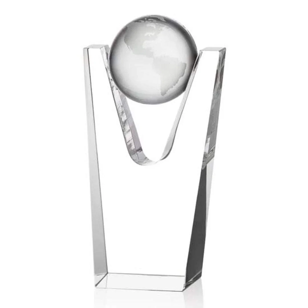 Custom Optical Crystal Globe Award on a Crystal Base for corporate award ceremonies