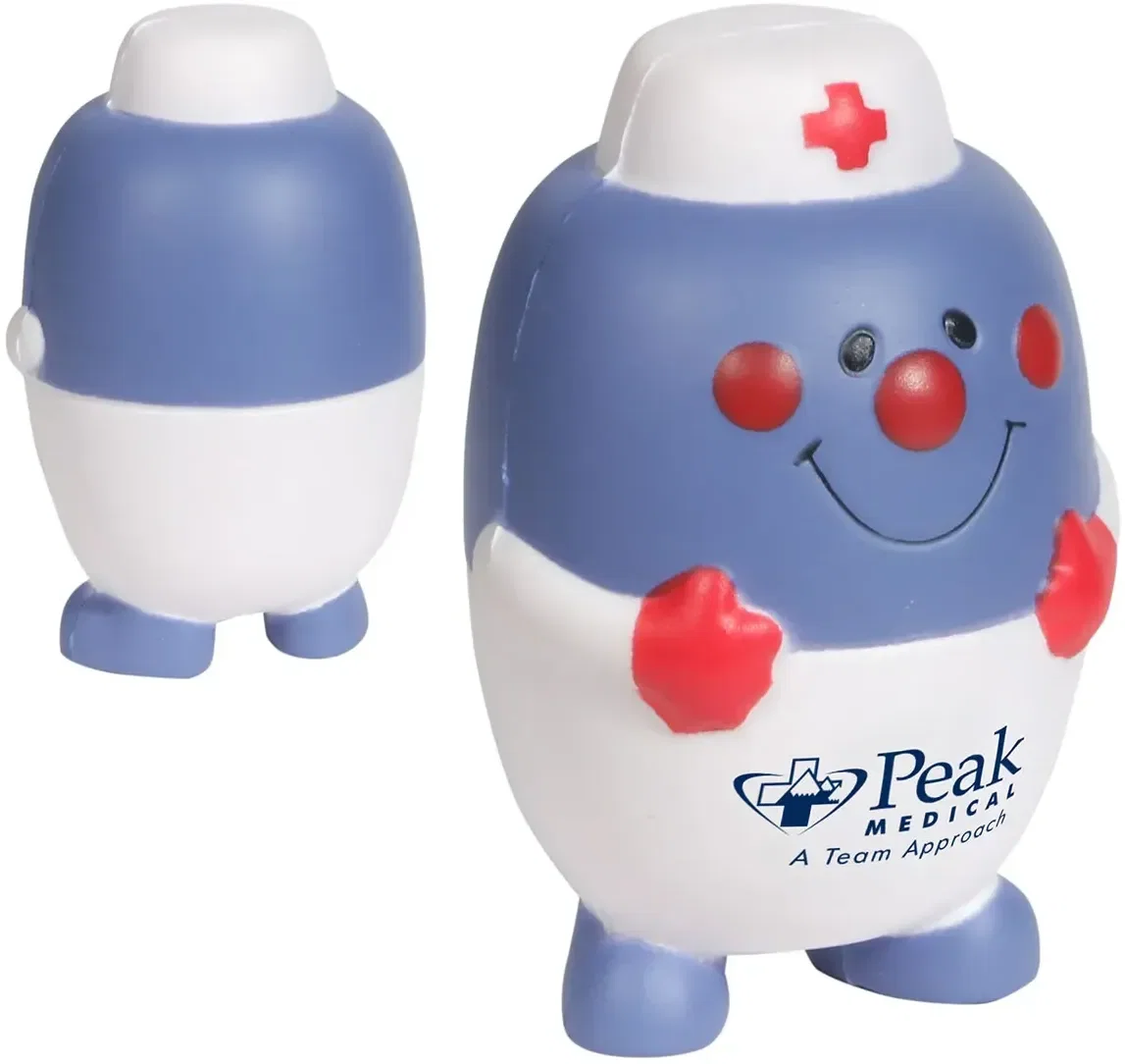 Pill Nurse Stress Reliever, custom nurse-pill foam squeeze toy for branded pharmacy logo giveaways