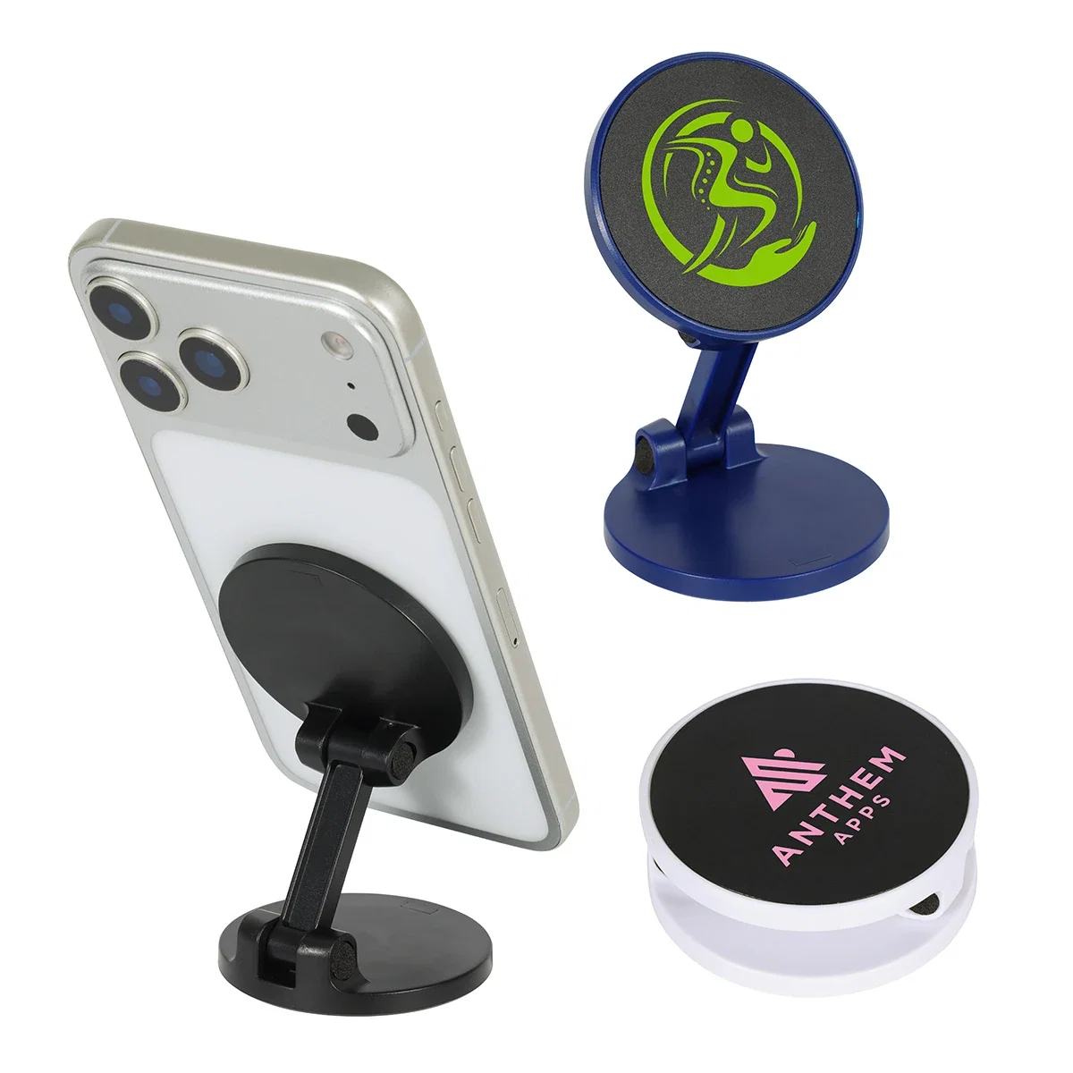 Custom Pillar Magnetic Collapsible Phone Stand, front view of the branded phone stand