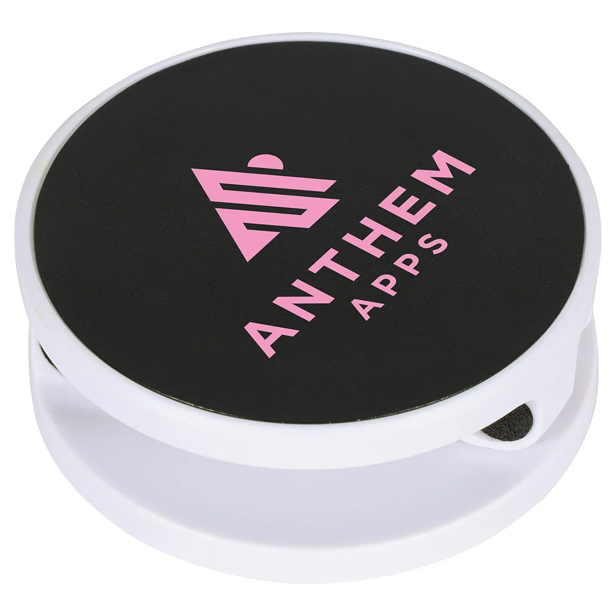 Pillar Magnetic Collapsible Phone Stand holding a smartphone, branded phone stand in use