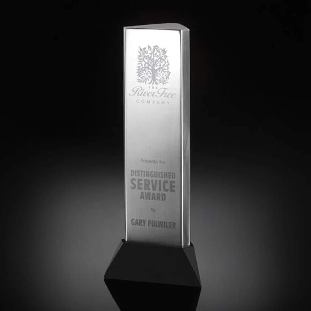 Custom Solid Aluminum Triangle-Pillar Award With Satin Lacquer Finish for employee recognition