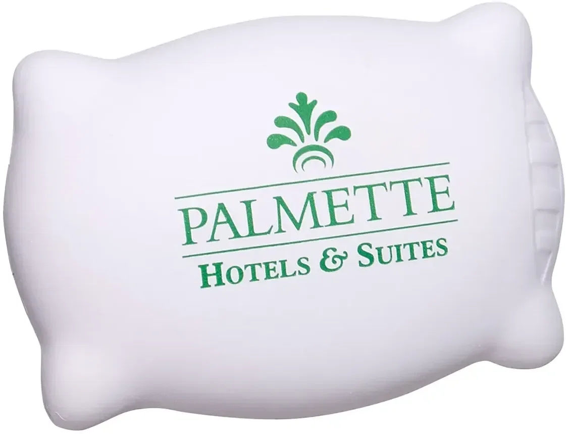 Custom Pillow Shaped Stress Reliever, branded foam squeeze toy shaped like a soft pillow for logo giveaways