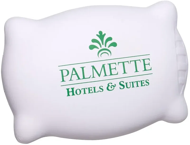 Custom Pillow Shaped Stress Reliever, branded foam squeeze toy shaped like a soft pillow for logo giveaways