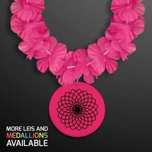Pink Flower Hawaiian Lei with Custom Medallion — view 2