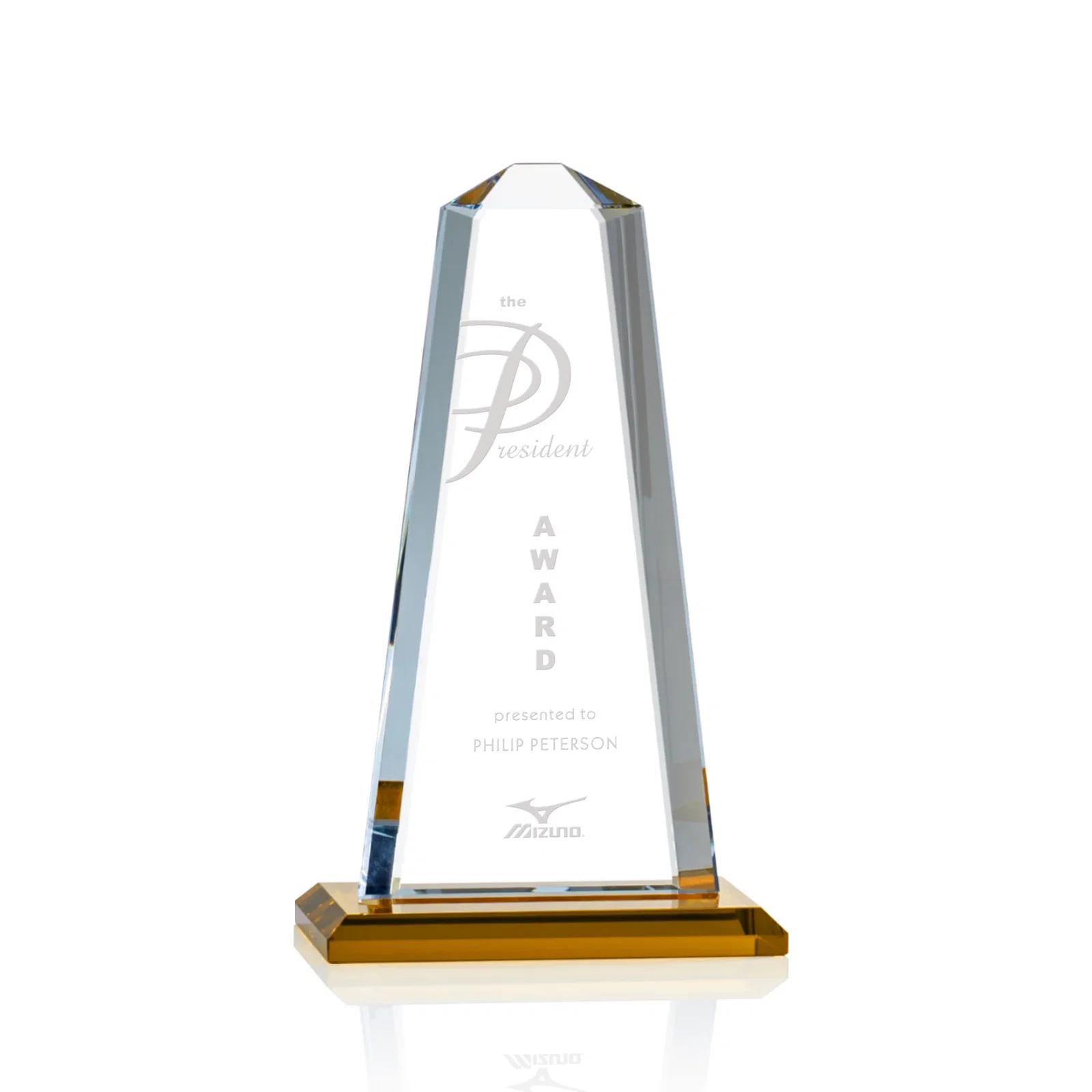 Personalized Starfire Crystal Award With 5/8-Inch Interchanging Bevels for corporate award ceremonies