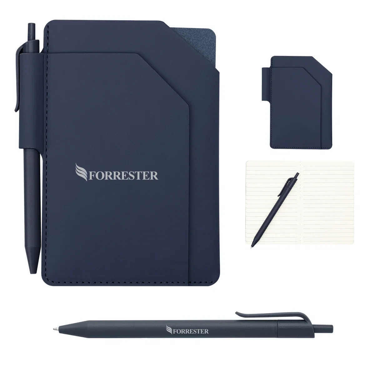 Bound jotter pad standing upright with its front panel facing the camera
