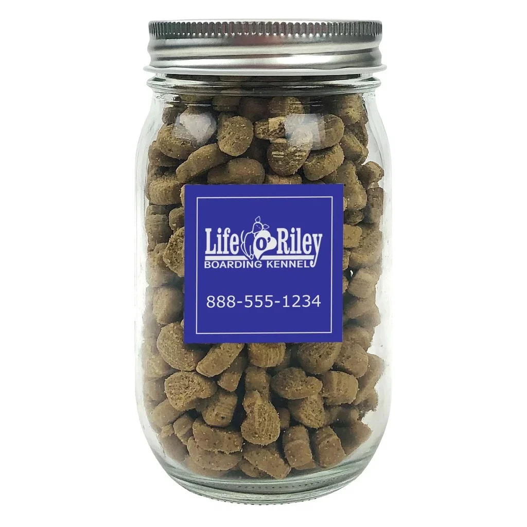 Pint Jar w/ Square Magnet Pet Fill — Clear,Candy Fill: Cat Treats