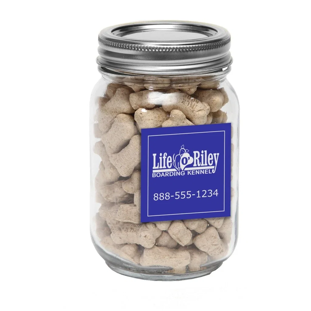 Pint Jar w/ Square Magnet Pet Fill — Clear,Candy Fill: Mini Dog Bones — view 2
