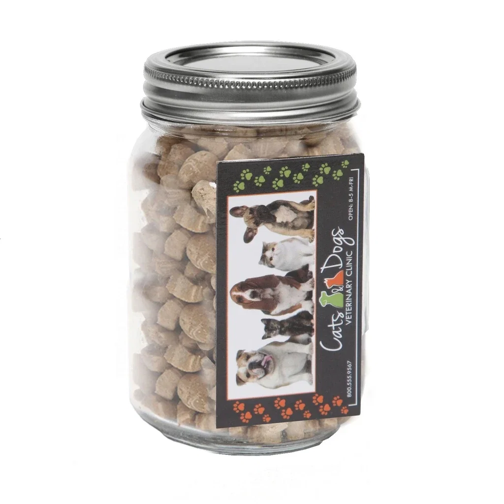Pint Jar with Rectangle Magnet Pet Fill — Clear,Candy Fill: Cat Treats — view 2