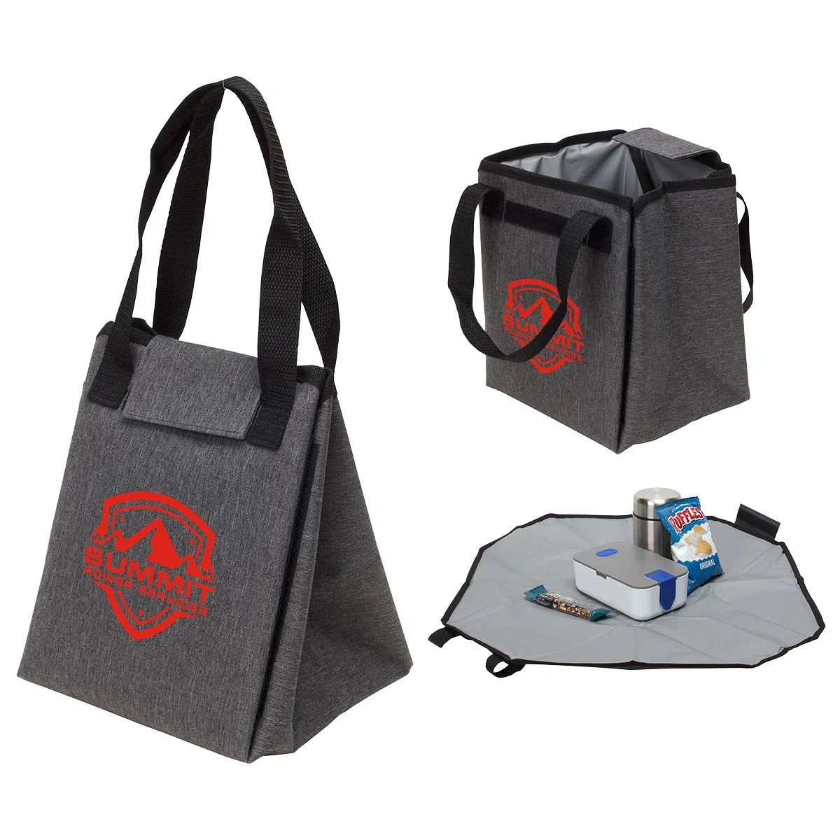 Custom Pioneer Cooler Bag & Convertible Table Mat, front view of the branded cooler bag