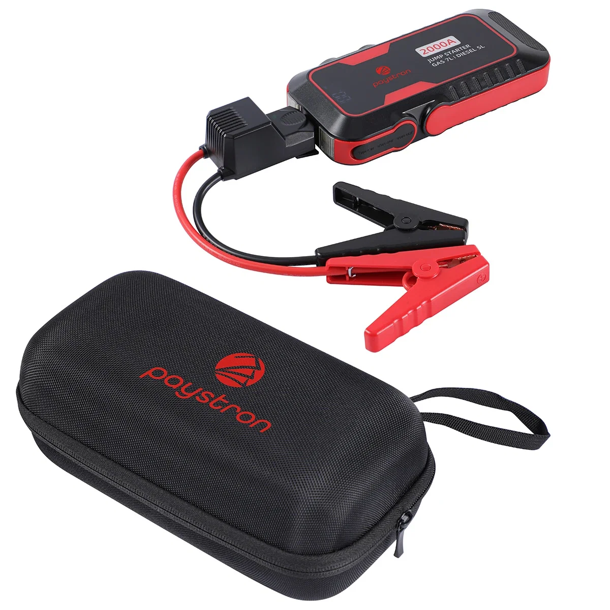 Custom Pit Stop 12V 16000mAh Portable Jump Starter Kit, front view of the branded jump starter kit