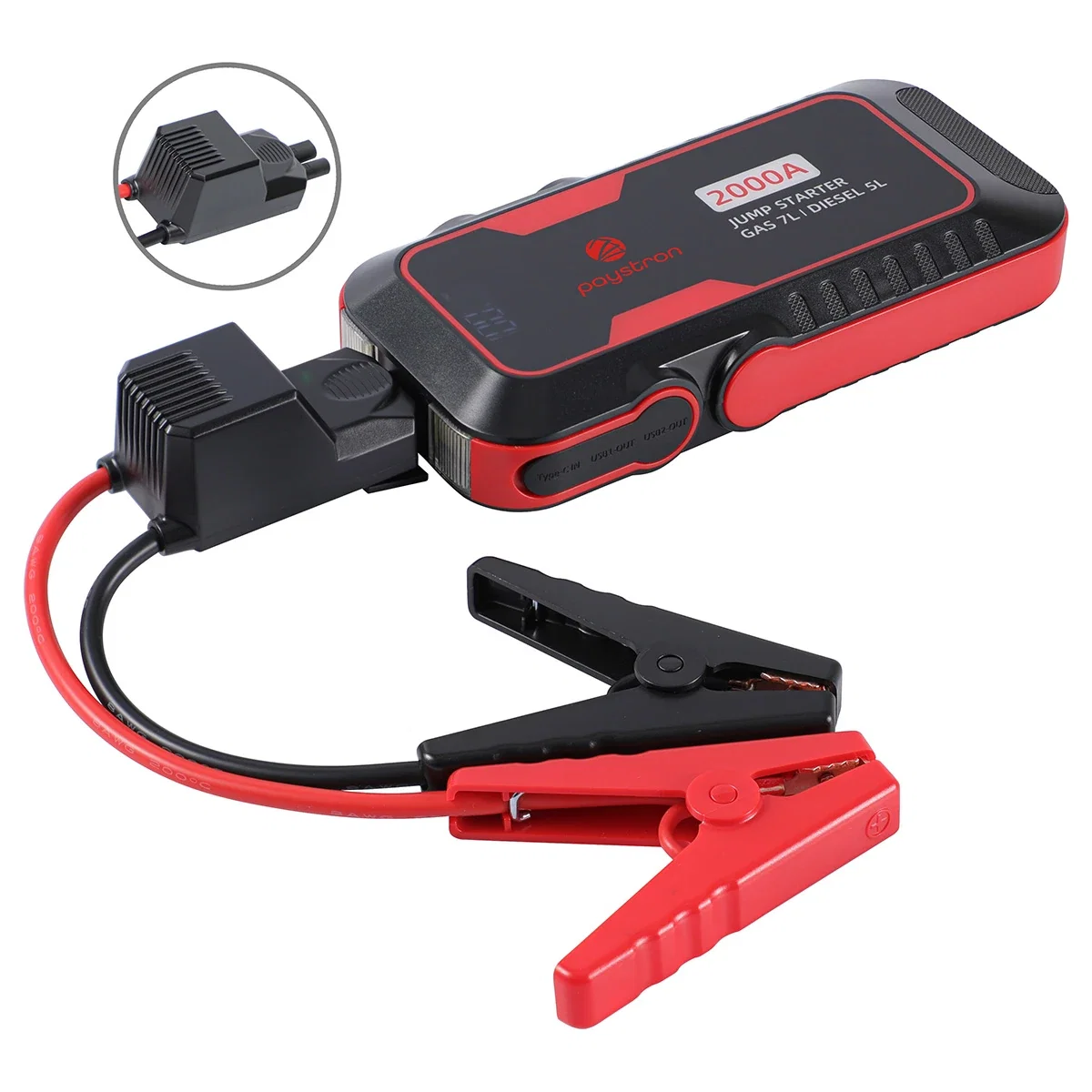 Close-up of the jumper cables on the custom Pit Stop Jump Starter Kit