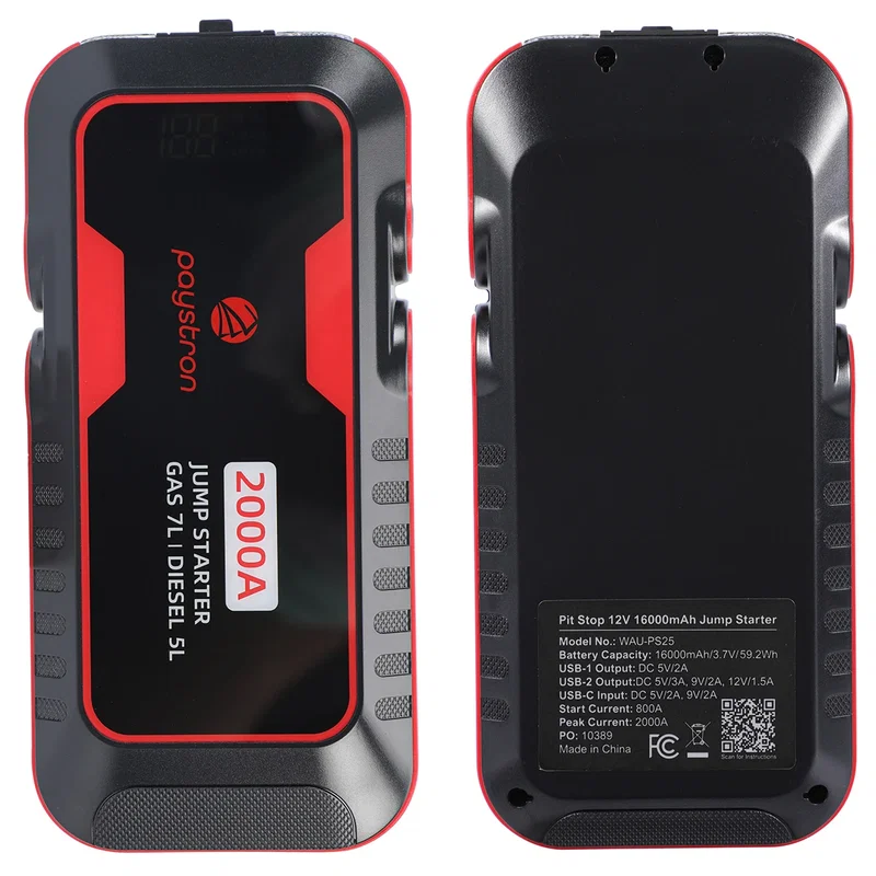 Close-up of the USB charging ports on the custom Pit Stop Portable Jump Starter Kit