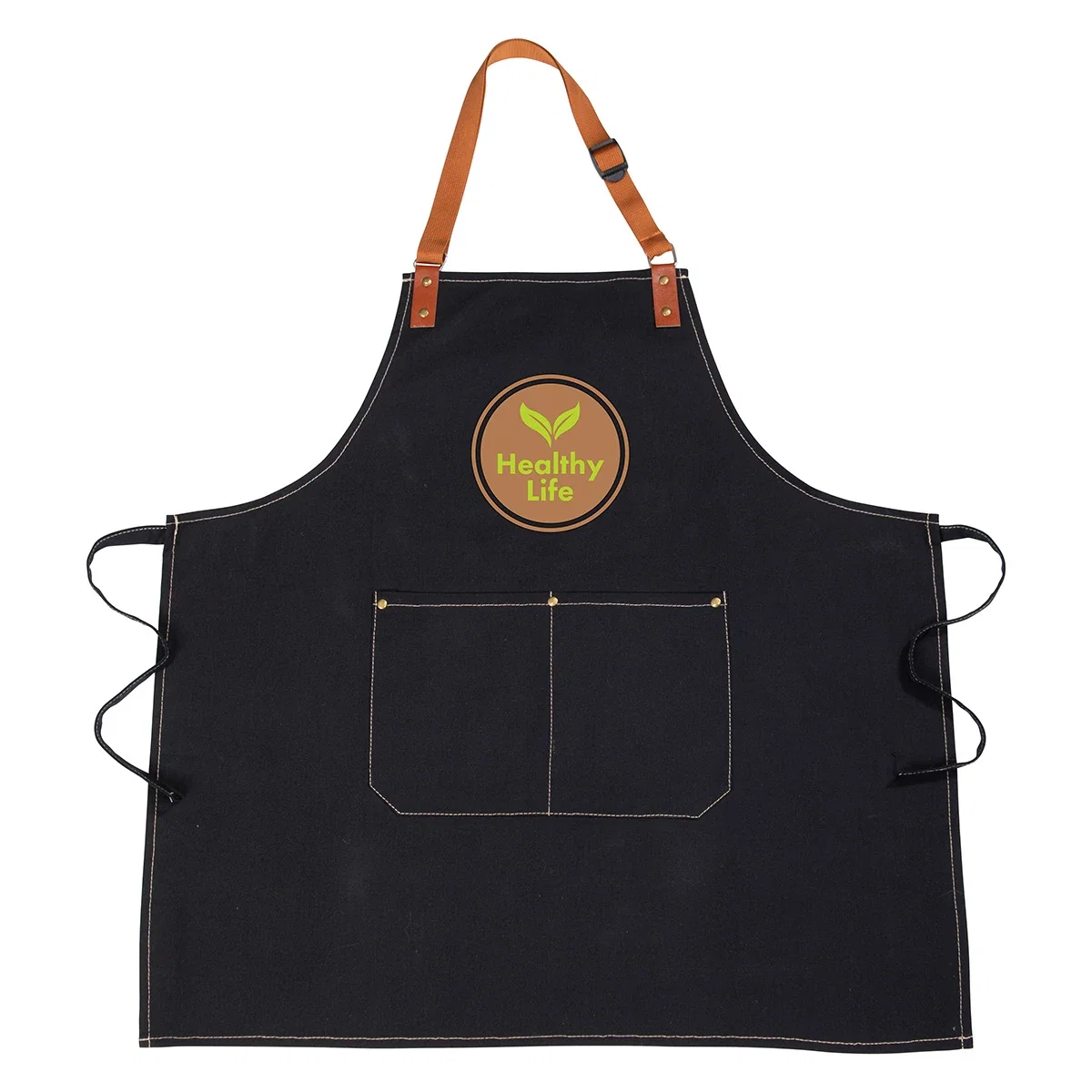 Custom Pitmaster Recycled Cotton Apron, front view of the branded grilling apron