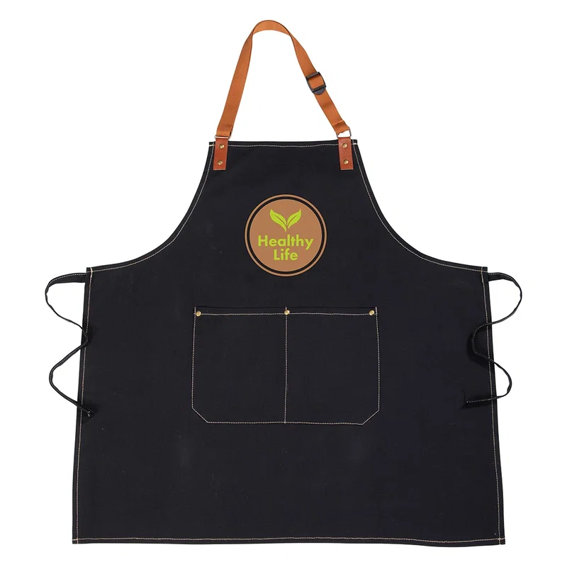 Custom Pitmaster Recycled Cotton Apron, front view of the branded grilling apron