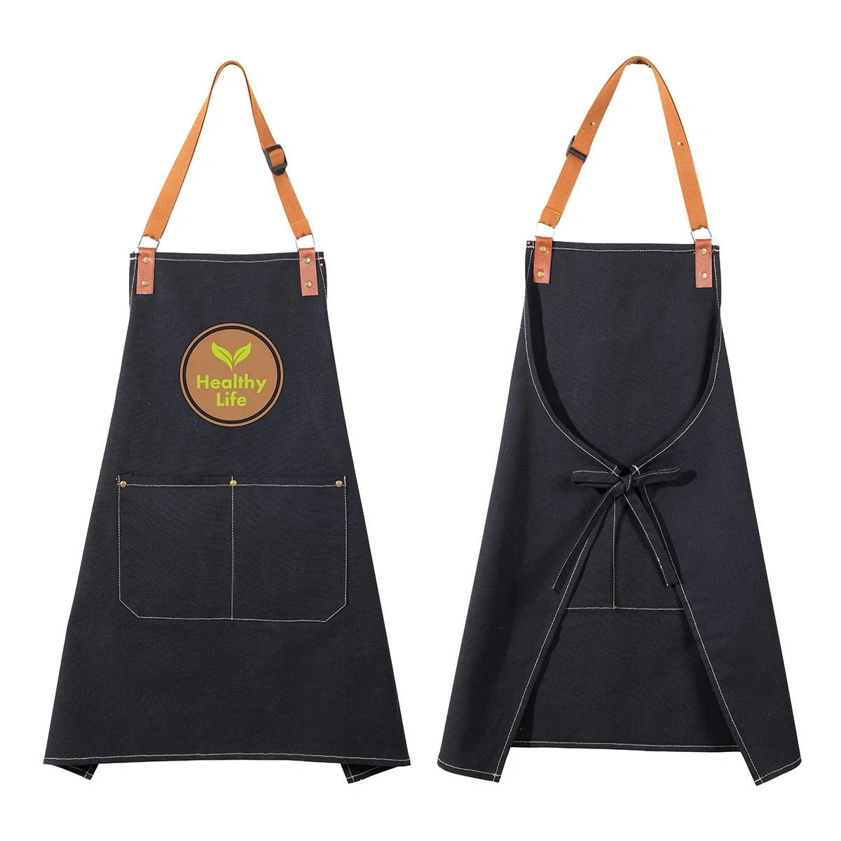 Close-up of the custom Pitmaster Recycled Cotton Apron's logo imprint area
