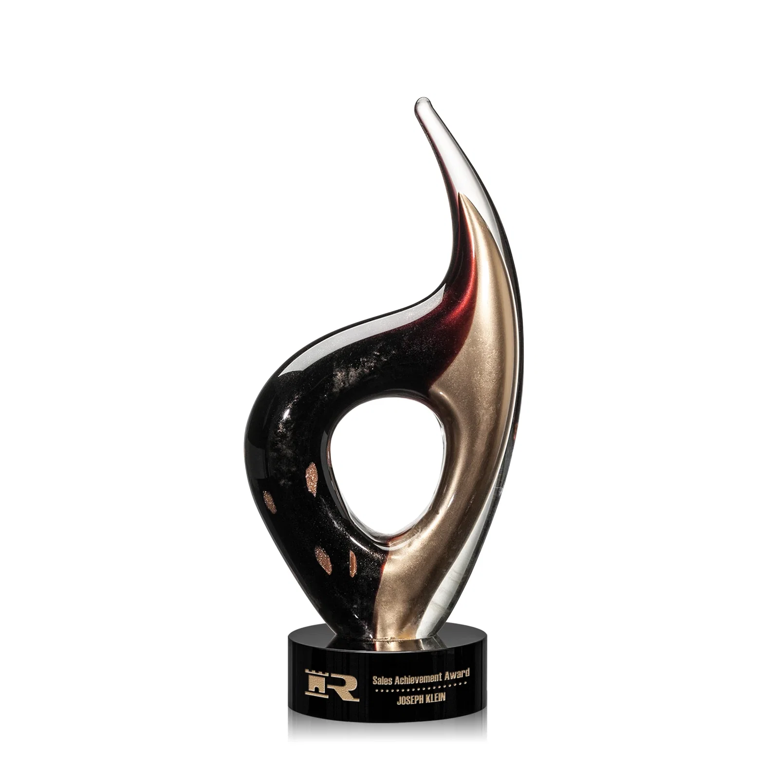 Custom Speckled Glass Sculpture Award on Ebony Base for corporate award ceremonies
