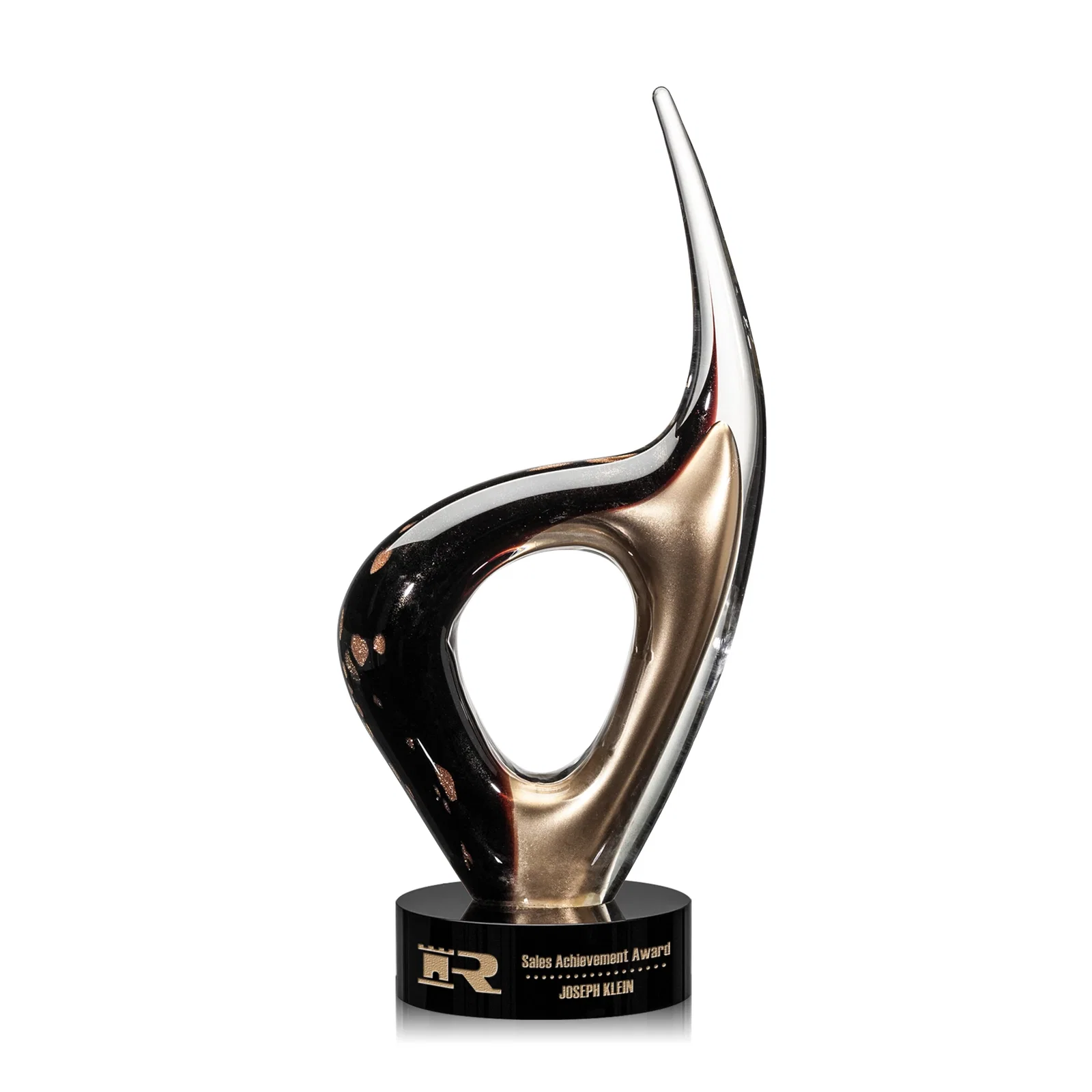 Custom Speckled Glass Sculpture Award on Ebony Base for service anniversary gifts