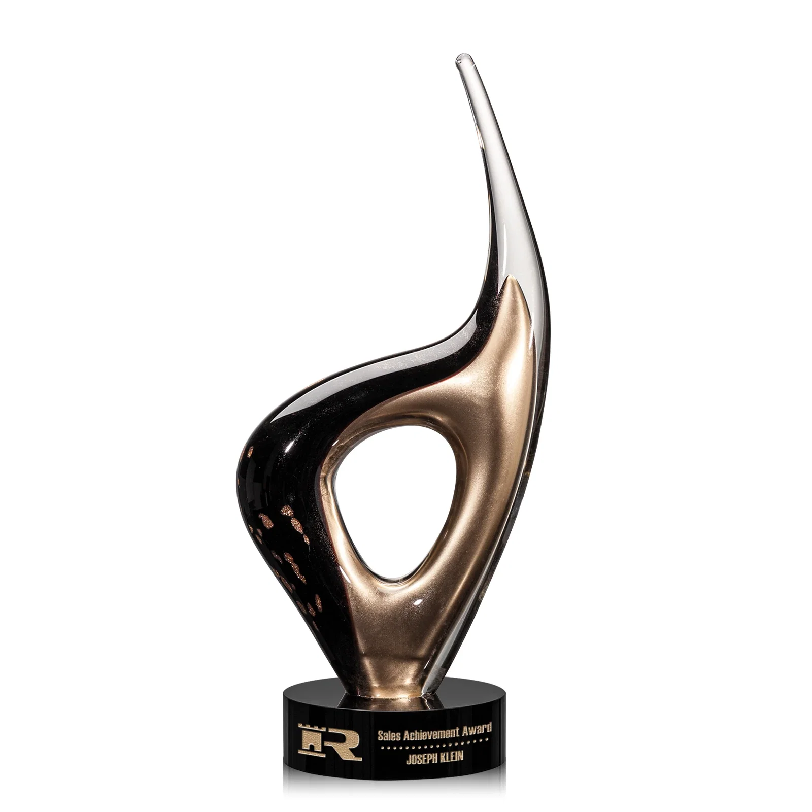 Custom Speckled Glass Sculpture Award on Ebony Base for sales achievement awards