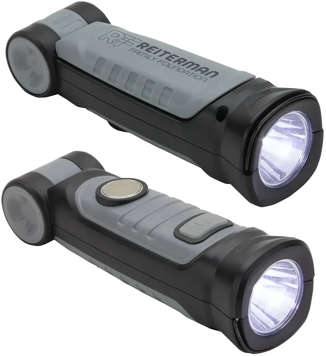 Custom Pivot COB worklight with panel pivoted upright, branded promotional tool side view
