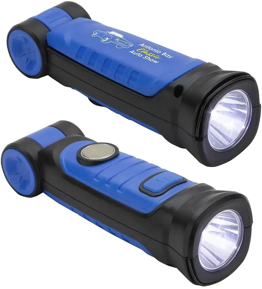 Branded Pivot worklight close-up of the COB light panel and imprint area, promotional tool