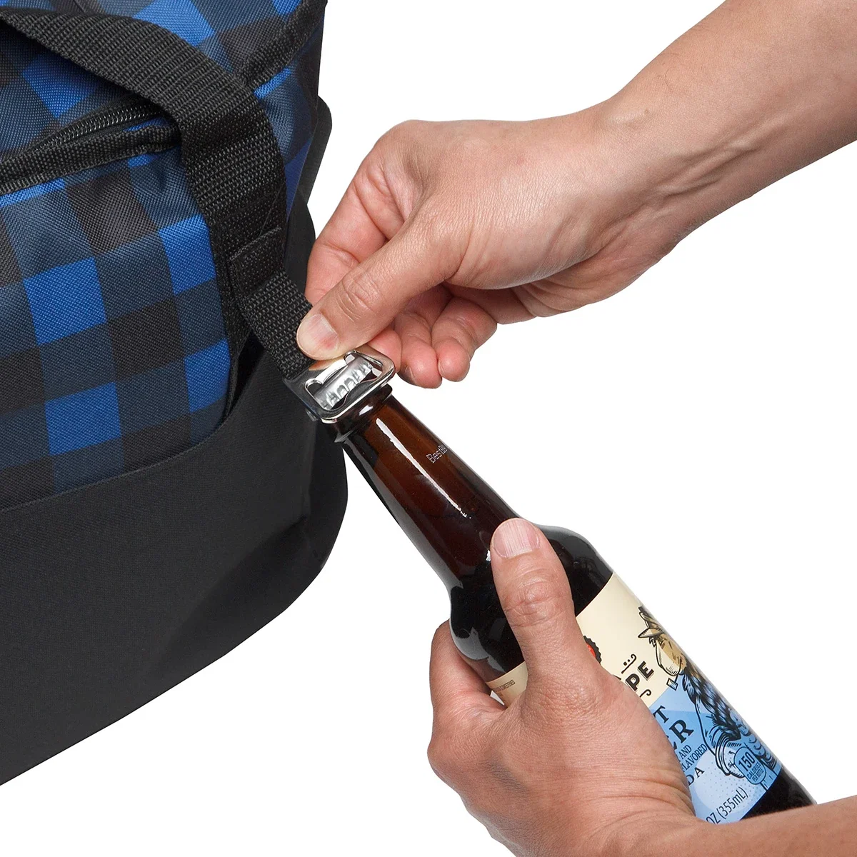 Plaid Insulated Cooler Bag in use