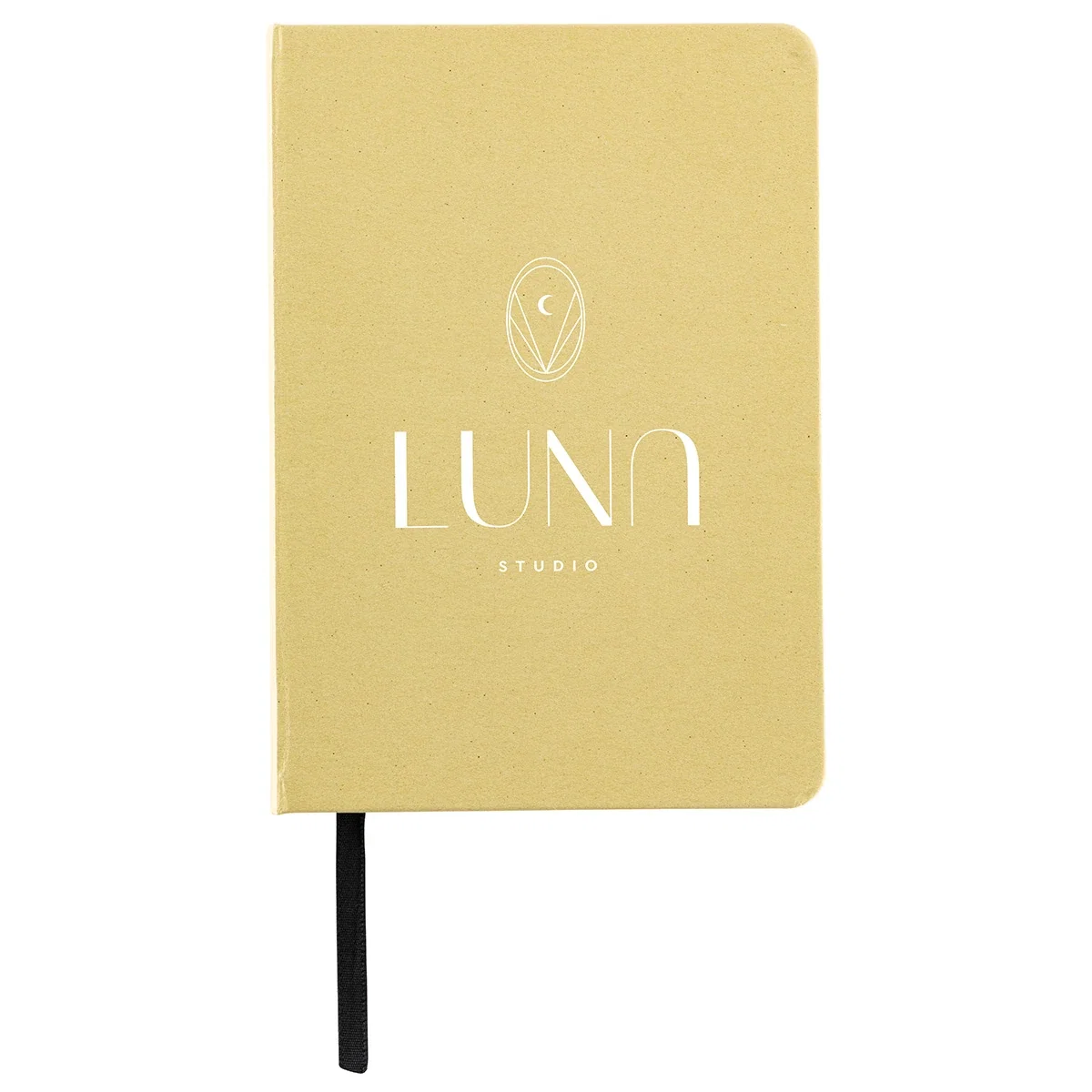 Close-up of the custom Plantation Fruit & Nut Pulp Paper Journal's logo imprint area