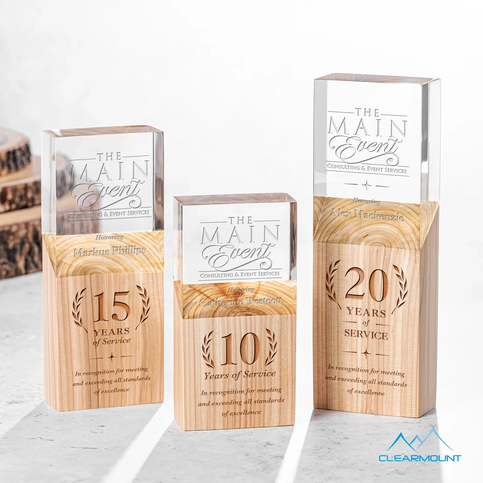 Custom Wood Column Award With Slanted Acrylic Top for employee recognition