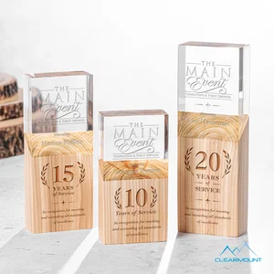 Wood Column Award With Slanted Acrylic Top