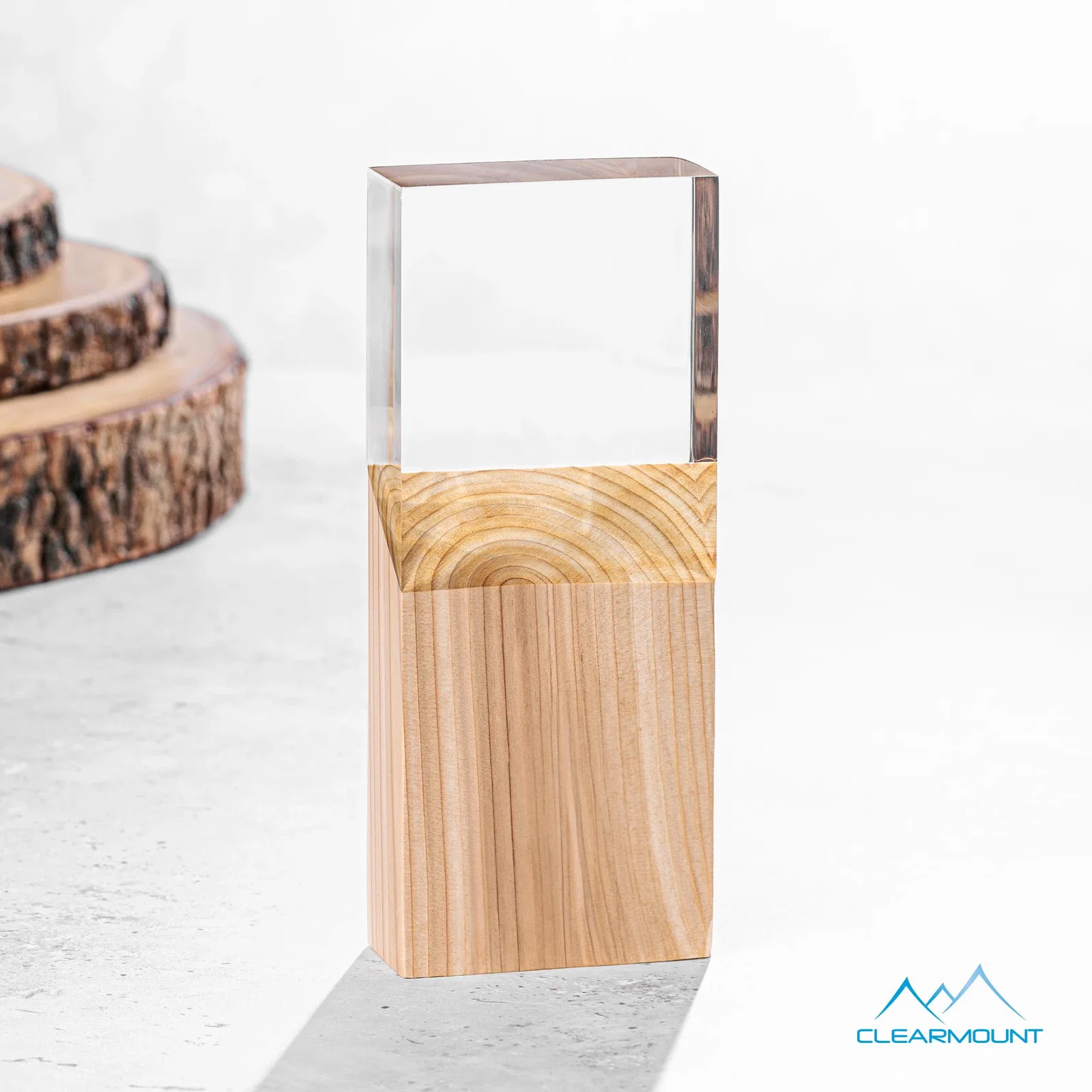 Custom Wood Column Award With Slanted Acrylic Top for volunteer appreciation