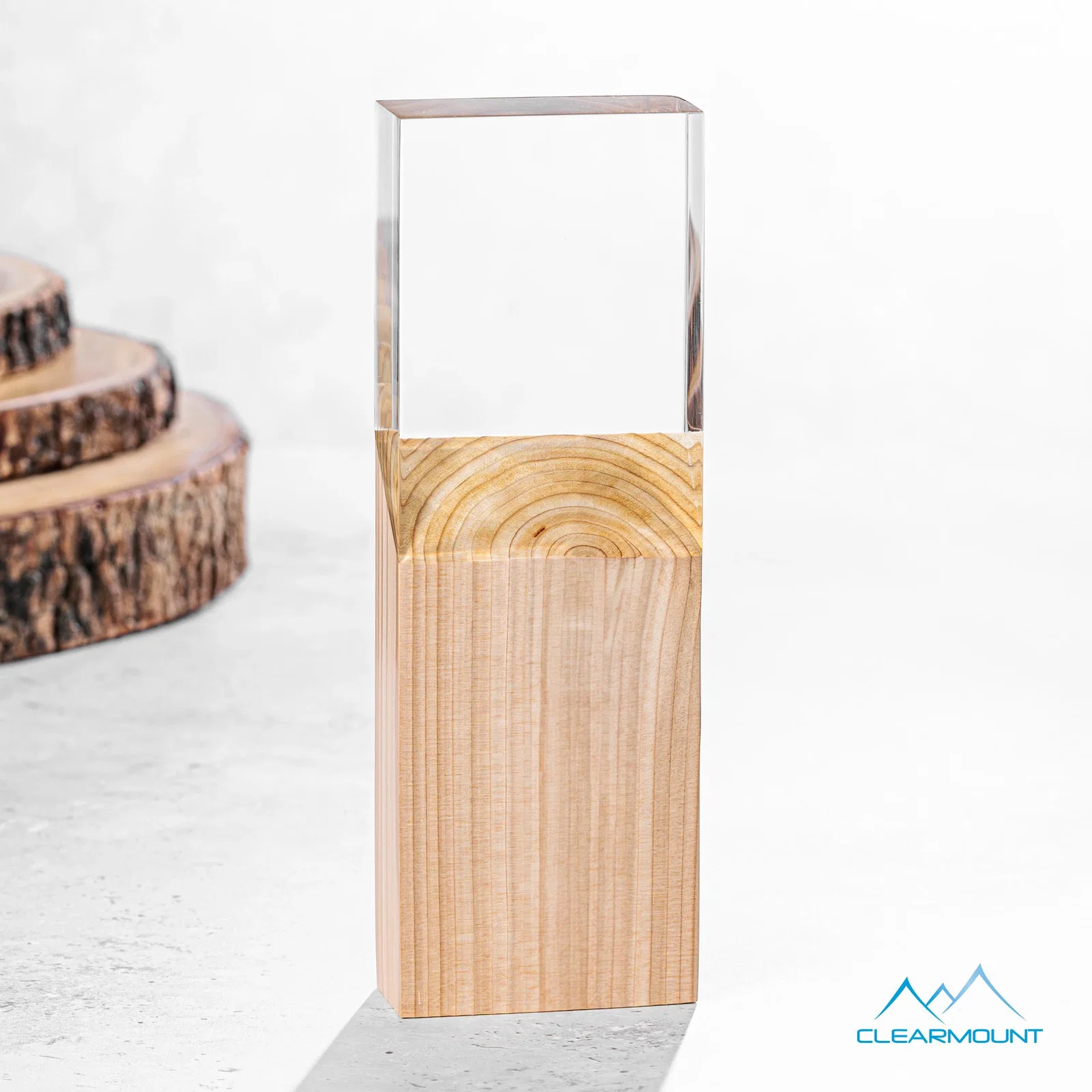 Custom Wood Column Award With Slanted Acrylic Top for dealer and partner awards