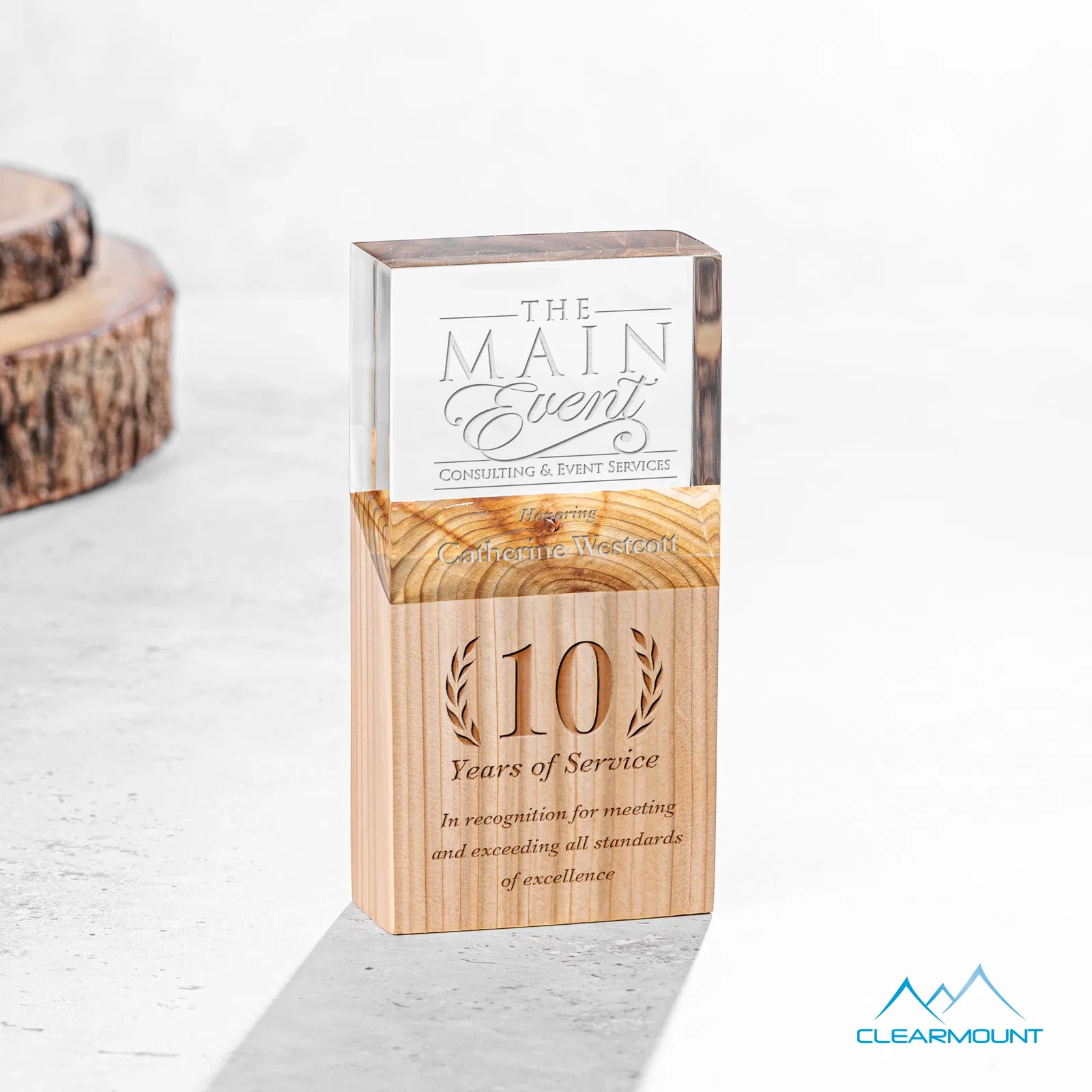 Custom Wood Column Award With Slanted Acrylic Top for corporate award ceremonies