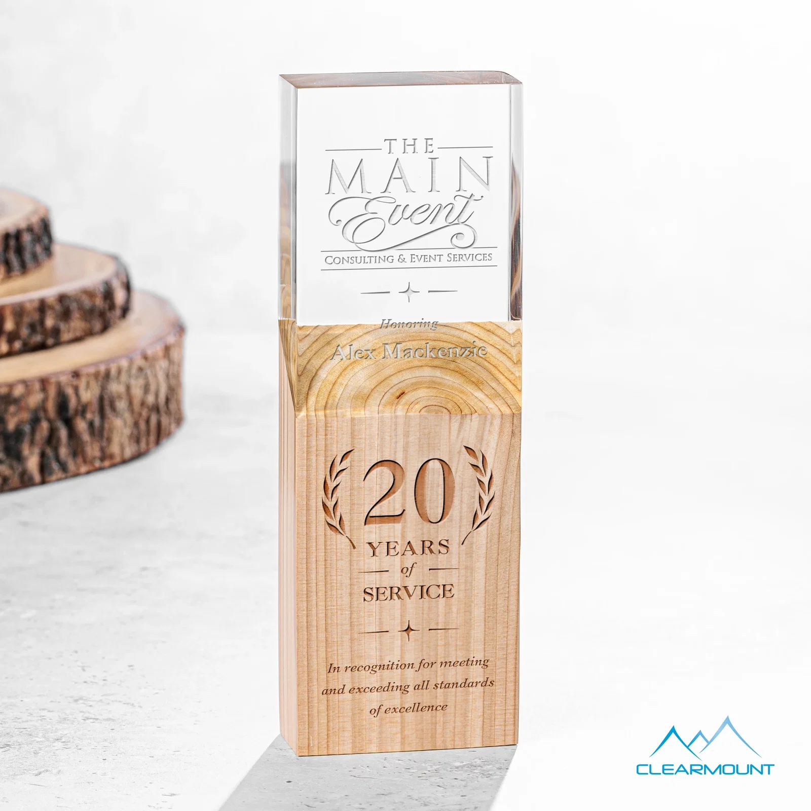 Custom Wood Column Award With Slanted Acrylic Top for sales achievement awards