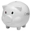 Logo Plastic Piggy Bank — Mini & 5" W x 4" H in Translucent Blue