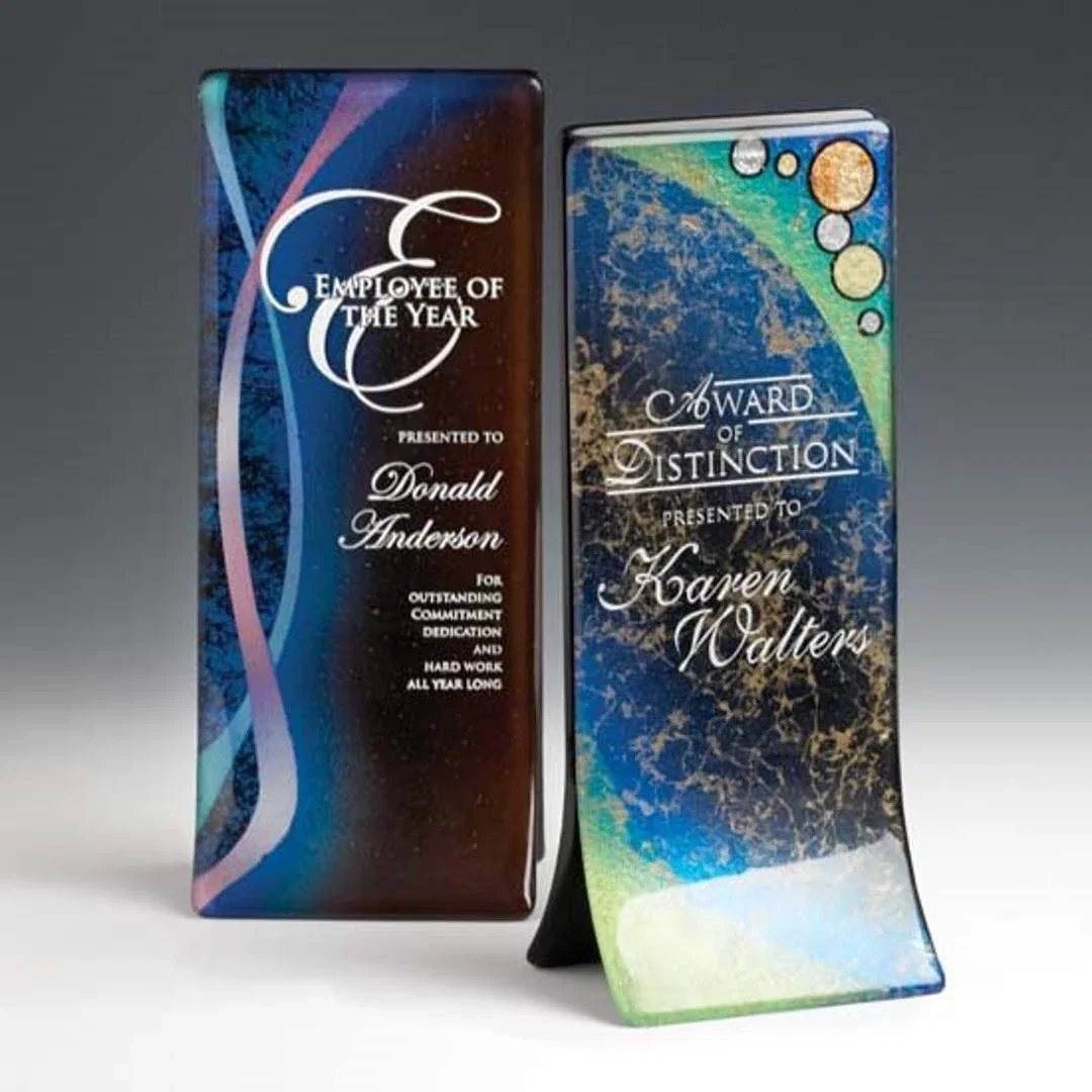 Custom Glass Award Hand-Painted and Signed by the Artist for employee recognition