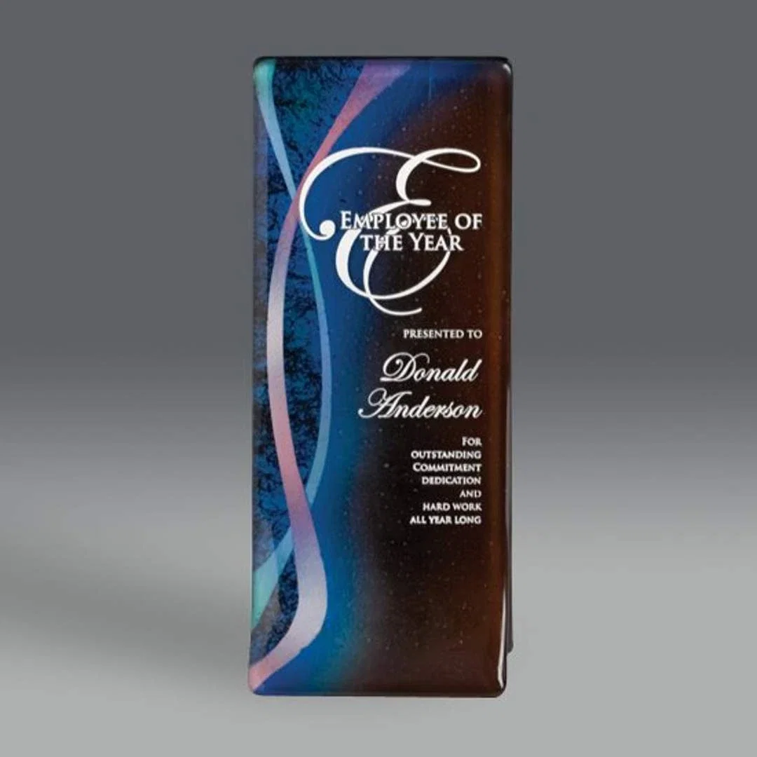Custom Glass Award Hand-Painted and Signed by the Artist for service anniversary gifts