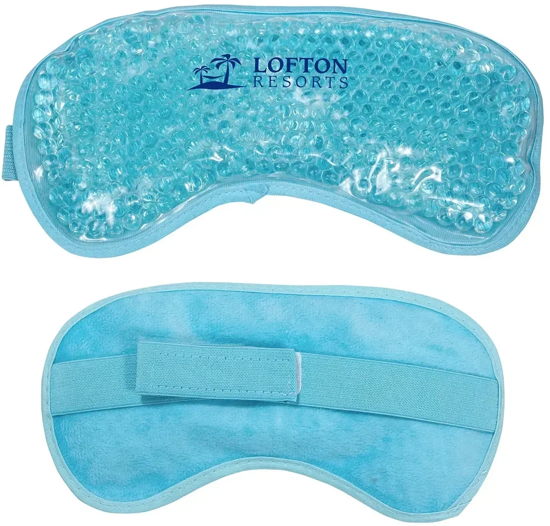 Plush side of the branded Aqua Pearls hot and cold eye mask, a promotional spa gift