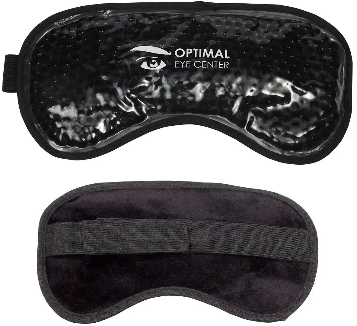 Aqua Pearls gel side of the custom hot/cold eye mask showing the cooling pearl fill and logo