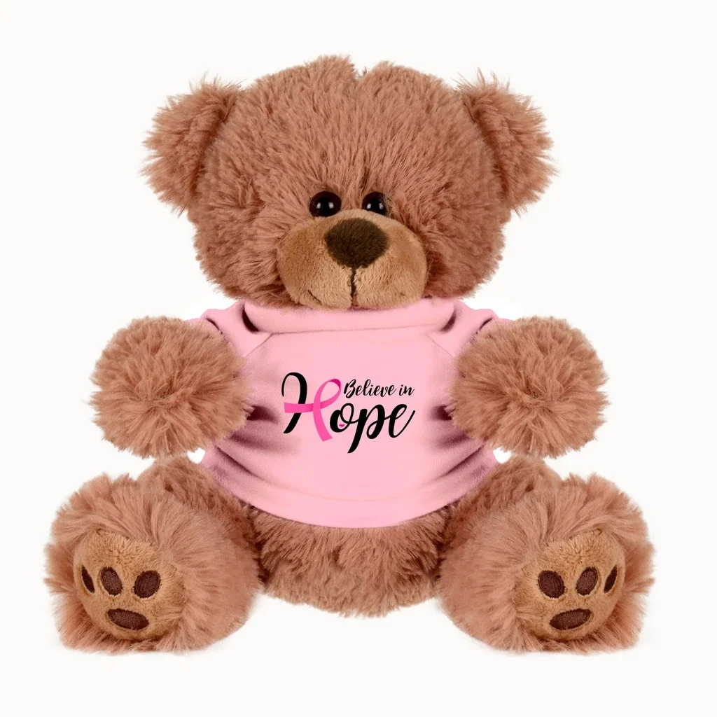 Plush Bear w/ Embroidered Paws and T-Shirt — Brown,Shirt Color: Pink Shirt — view 2