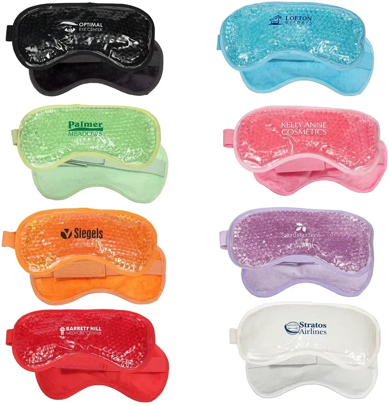 Plush Aqua Pearls Hot/Cold Eye Mask, custom spa therapy mask front view with branded logo space